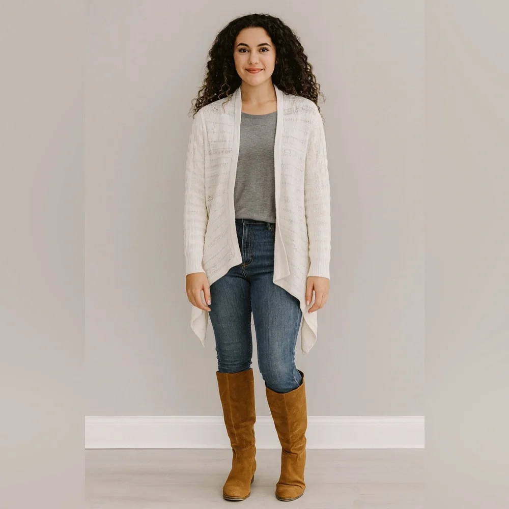 Xhilaration Women's Cream Cardigan Sweater - Picture 2 of 8
